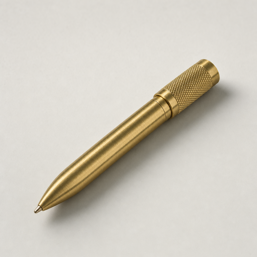 Solid brass pocket pen with a knurled cap.