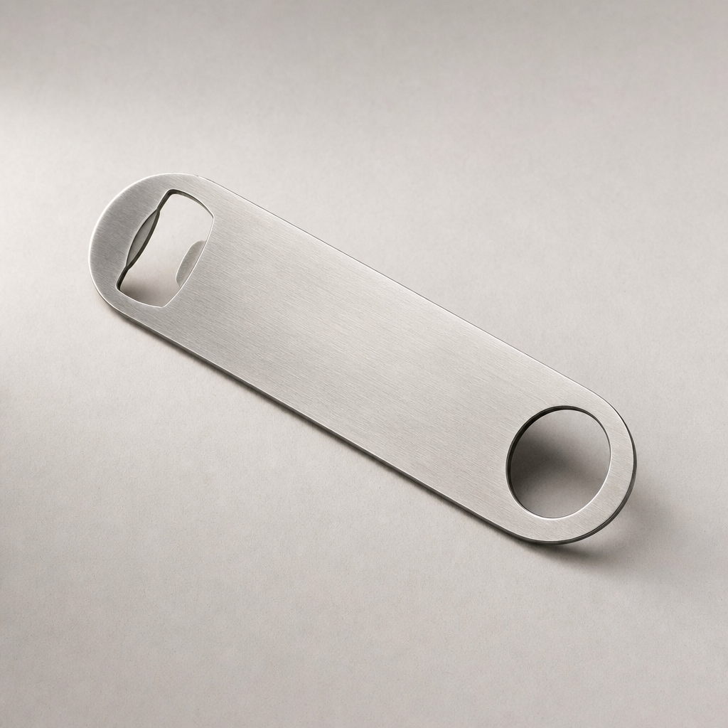 Brushed stainless steel bar bottle opener.